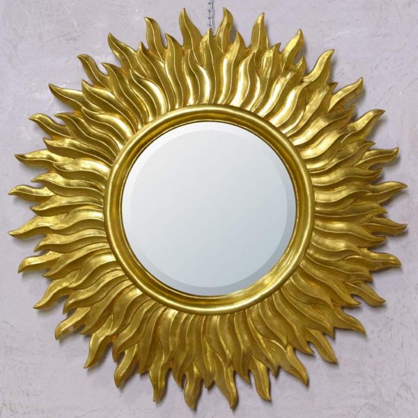 Antique Style Sunburst Gold Round Decorative Wall Mirror